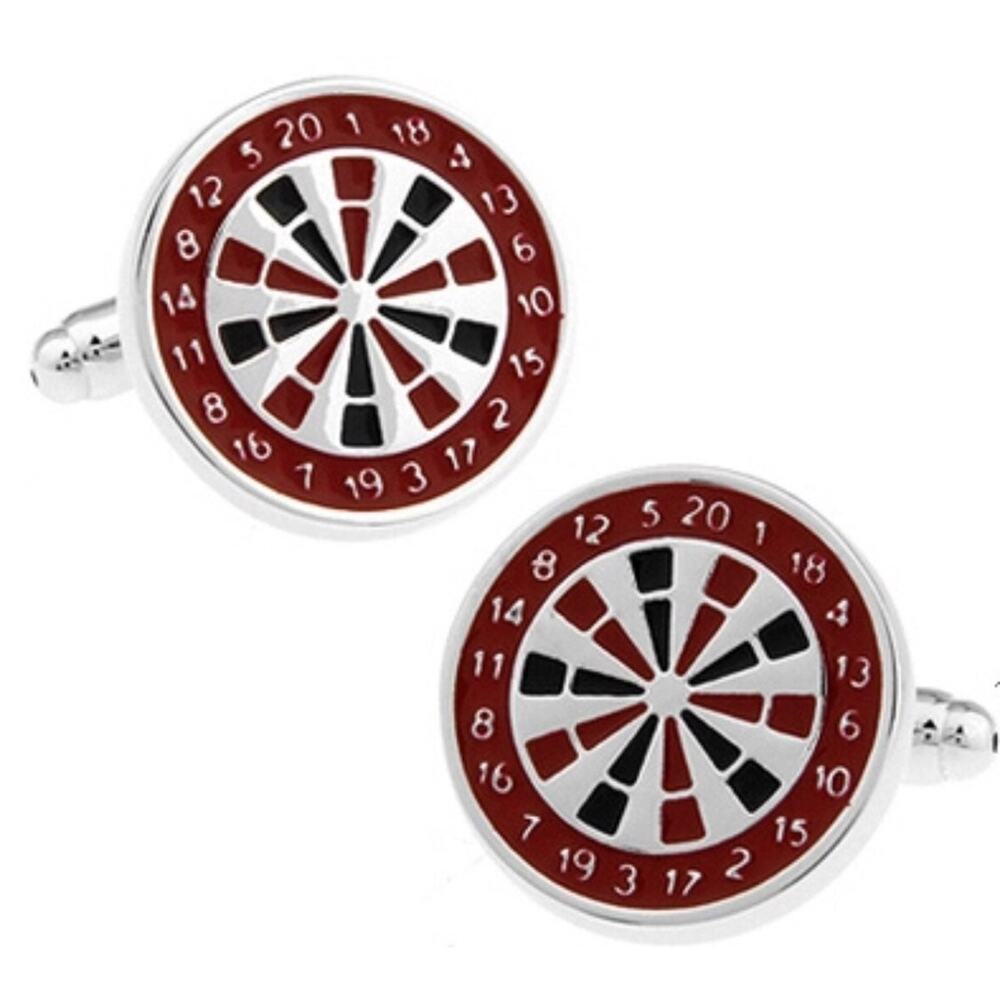 Dartboard cufflinks silver with red and black enamel